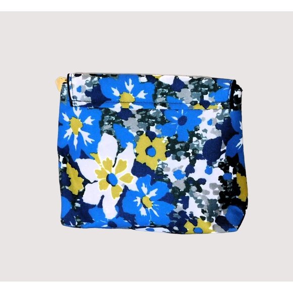 Estee Lauder Floral Print Large Cosmetic Bag Blue Green White Floral Zipper Snap - Picture 3 of 5